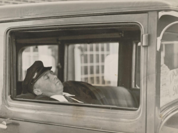 A sleeping taxi driver in Saranac Lake