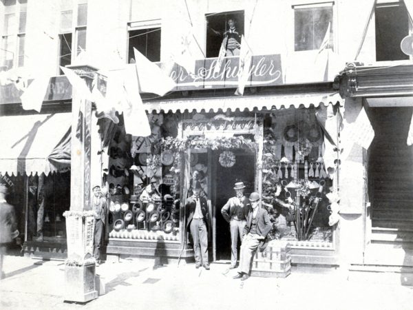 Outside the Fuller and Schuyler Haberdashery in Watertown