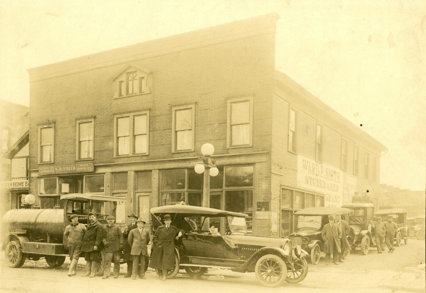 Outside the Ward P. Smith Auto Supply and Studebaker Dealer in Watertown