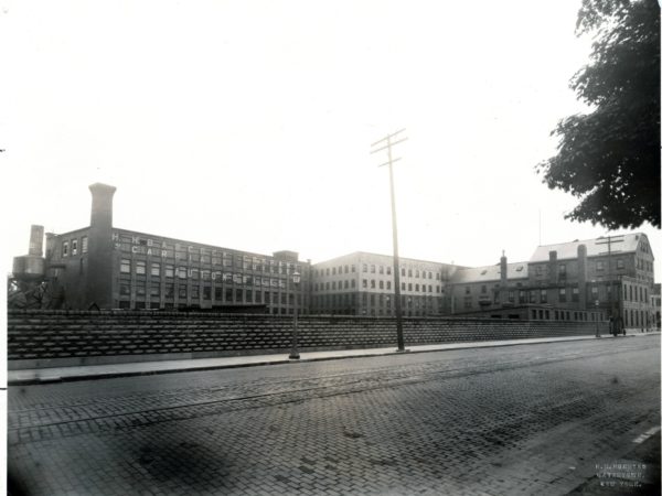 The full façade of the H.H. Babcock Carriage Company building in Watertown