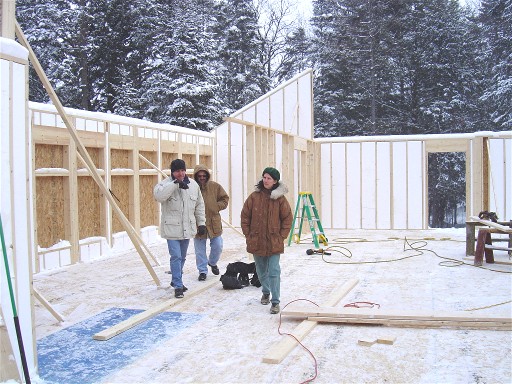 Winter construction on the Pack Basket Lodge in Wanakena