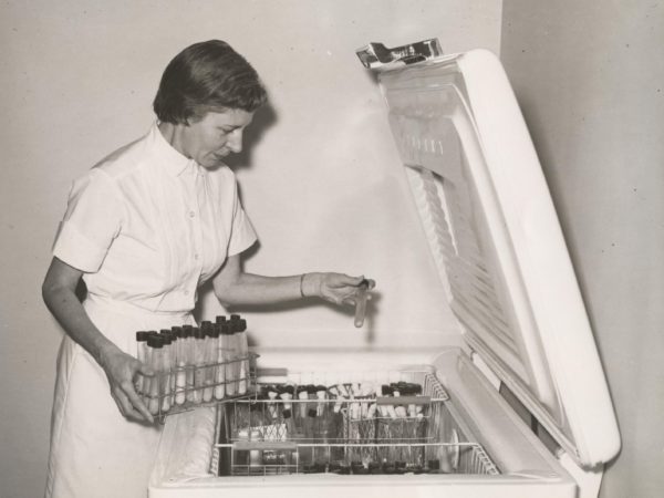 Refrigerating test tubes at Ray Brook Sanatorium in Saranac Lake