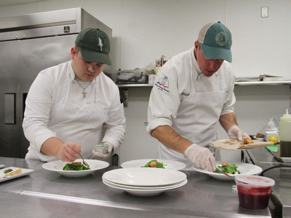 At the appetizer station inside Paul Smith’s teaching kitchen and restaurant, The Ganzi, in Paul Smith's