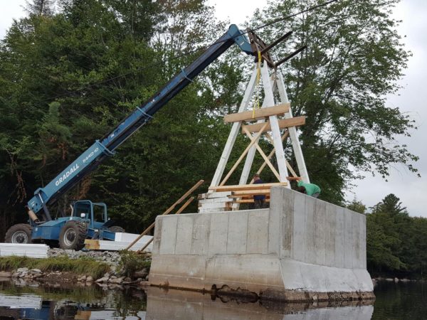 Setting the towers for the new Wanakena footbridge