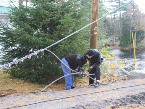 Stringing the cable for the Wanakena footbridge