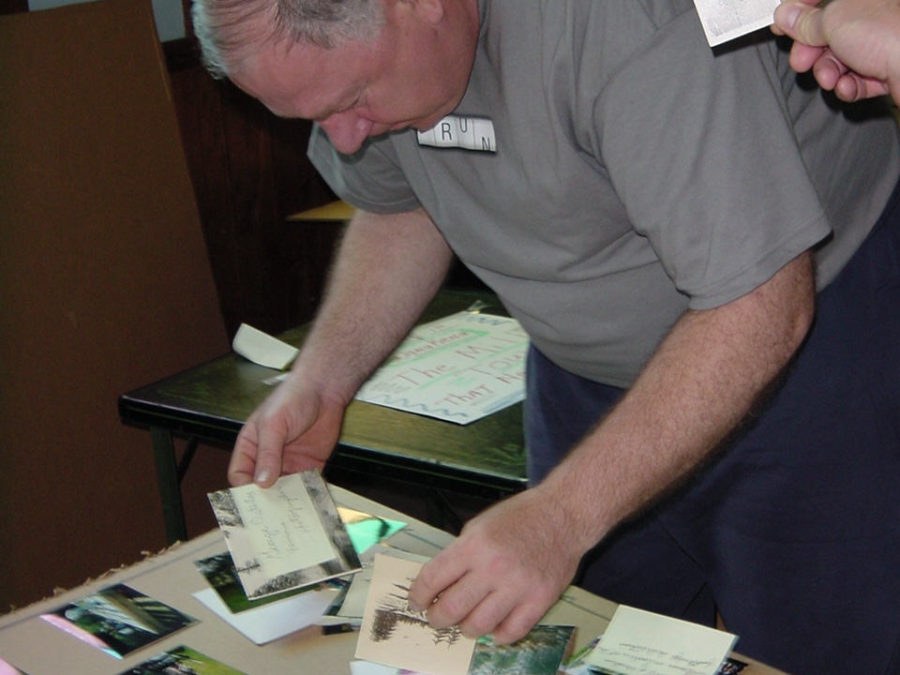 Going over materials for the Wanakena Historic Walking Tour