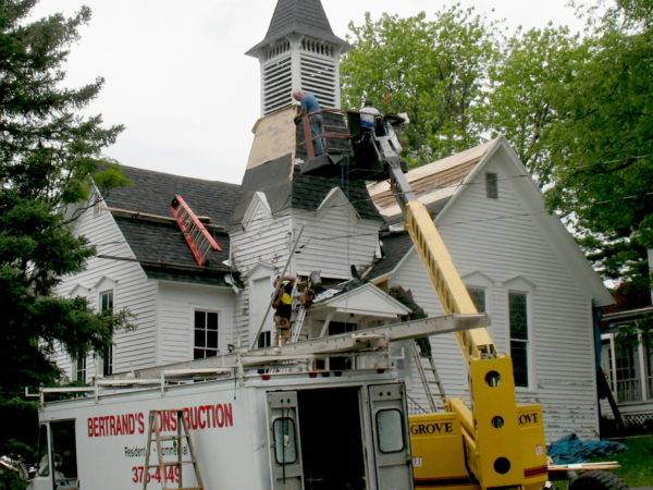 Reshingling the roof and steeple of the Wanakena Presbyterian Church