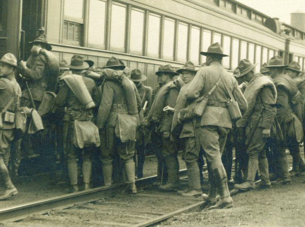 Young soldiers leave for World War I on the railroad in Saranac Lake