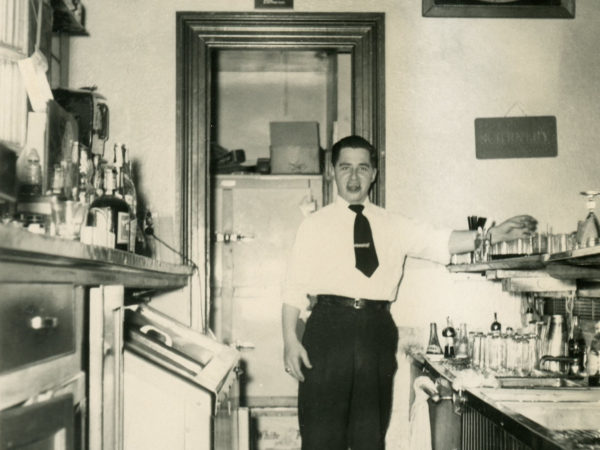 Francis Desotelle behind the bar of the Elks Lodge in Plattsburgh