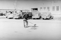 Filling in a pothole in Plattsburgh