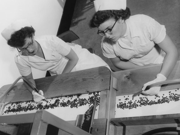 Two workers at Wyeth-Ayerst Laboratories in Rouses Point