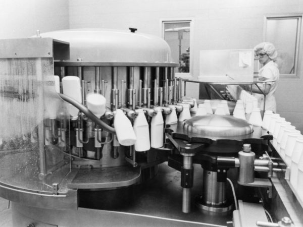 A machine washing bottles at Wyeth-Ayerst Laboratories in Rouses Point