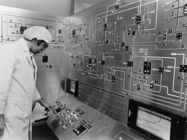 Operating a board at Wyeth-Ayerst Laboratories in Rouses Point