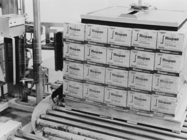 Pallets of Riopan at Wyeth-Ayerst Laboratories in Rouses Point