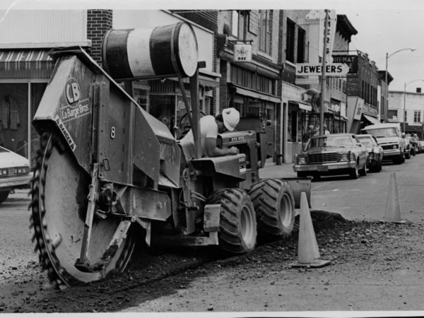 Cutting pavement in Tupper Lake