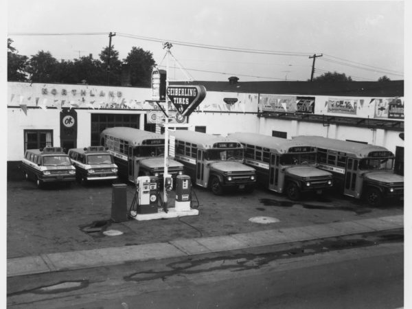 Buses at the Tri-Lakes Bus Company in Tupper Lake