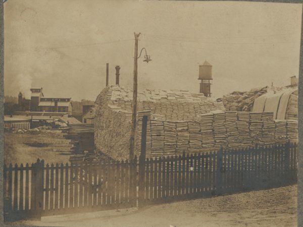 Stacks of paper outside the International Paper Mill in Piercefield