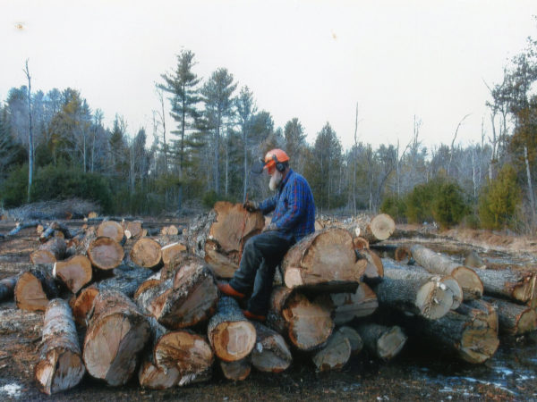 Philip N. Jackson IV atop a pile of logs in Elizabethtown