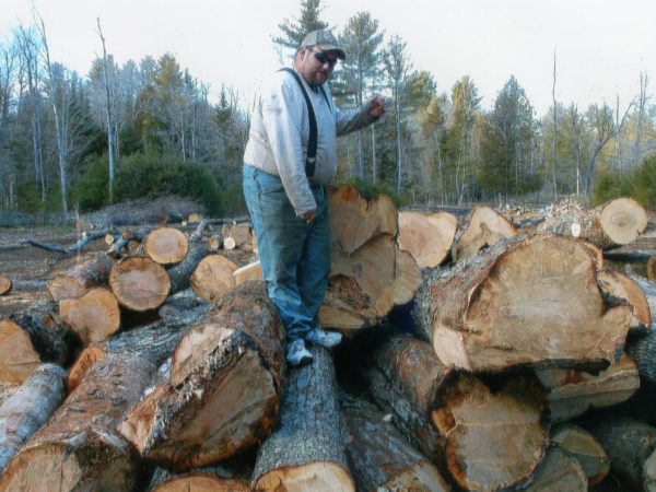 Jack Pulsifer on a load of maple logs in Elizabethtown