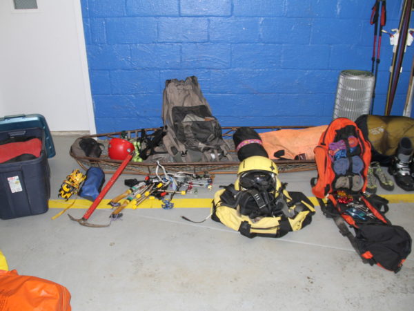 Mountain rescue equipment used by a search and rescue team