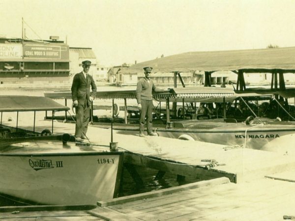 Tour boat captains at the dock in Alexandria Bay