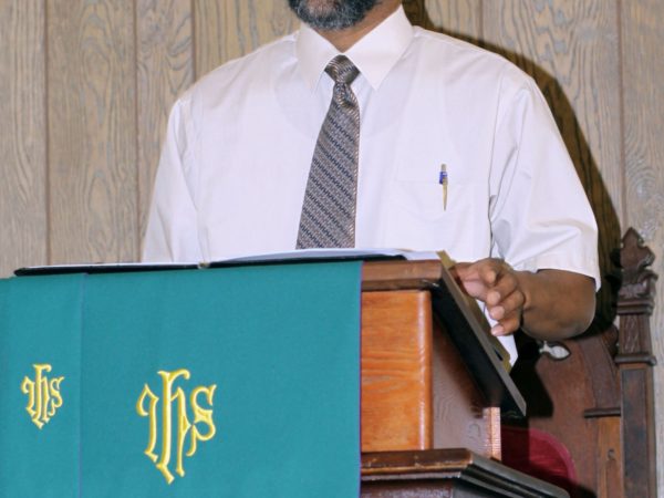 Reverend Fred Shaw at the Pulpit in Elizabethtown