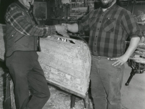 Guideboat builders Carl Hathaway and Chris Woodward in Saranac Lake