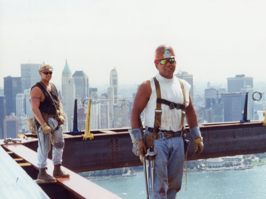 Mohawk ironworkers look out over the NYC skyline
