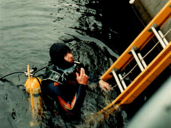 Darren Tracy diving for Lake Flower Dam gate repair in Saranac Lake