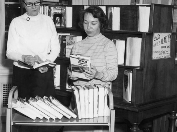 Library clerks process new books for the Crandall Public Library in Glens Falls