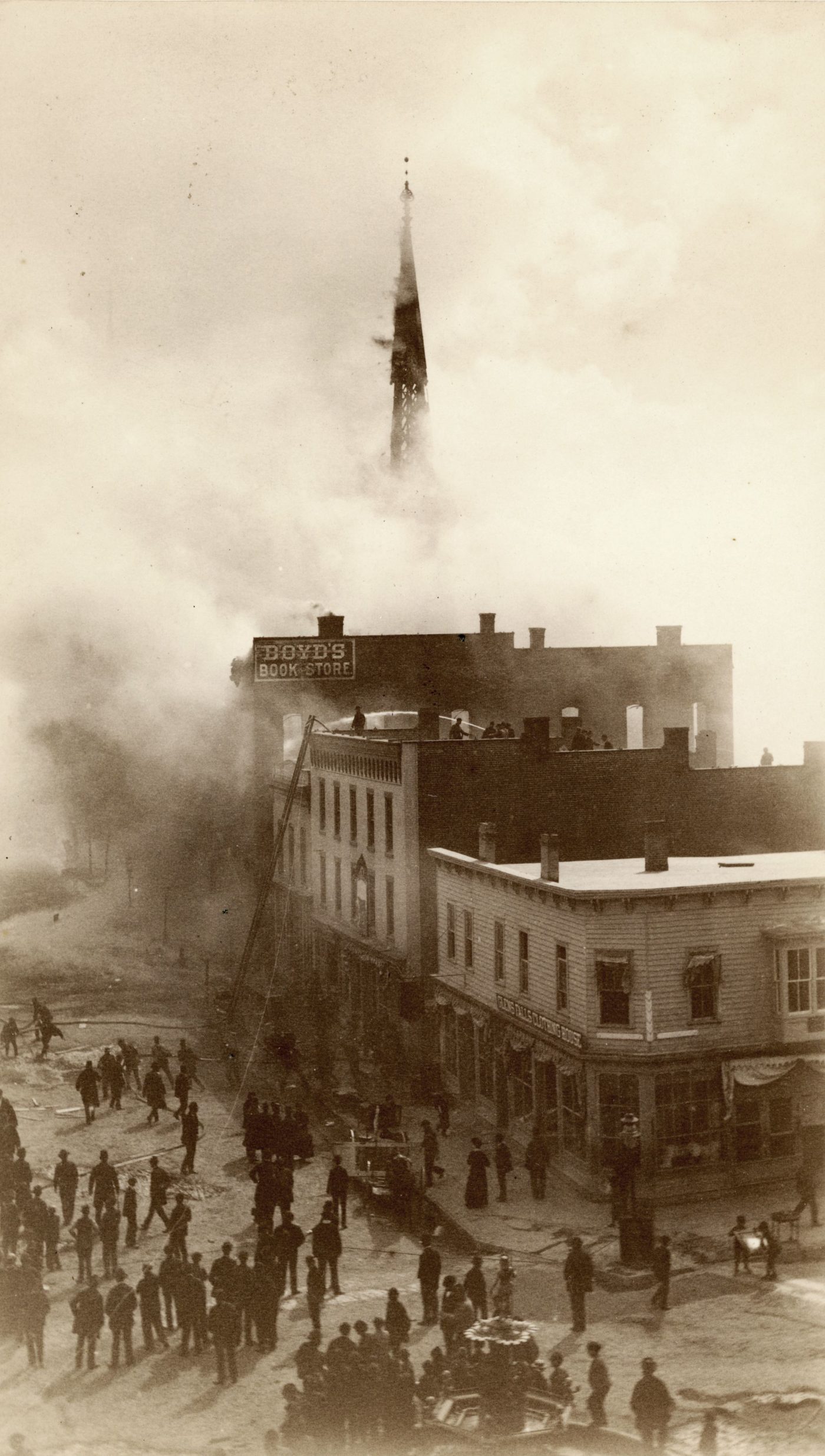 Firemen fighting a fire on Warren Street in Glens Falls