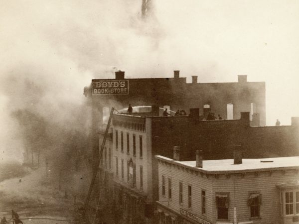 Firemen fighting a fire on Warren Street in Glens Falls