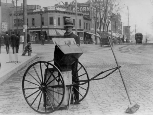 A street sweeper at the intersection of Glen and Ridge Streets in Glens Falls