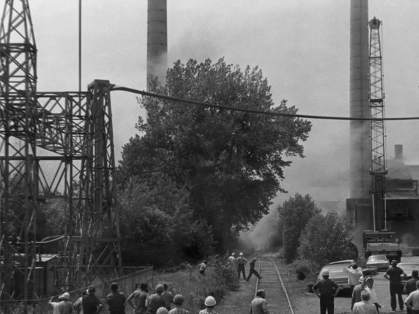 Workers at a railroad track in Glens Falls