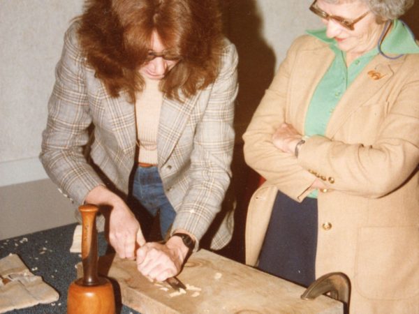 Woodcarvers Rick and Ellen Butz teaching a class at the Crandall Public Library in Glens Falls