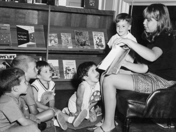 Mary McAndrew reads to children during Bedtime Story Hour at Crandall Public Library in Glens Falls