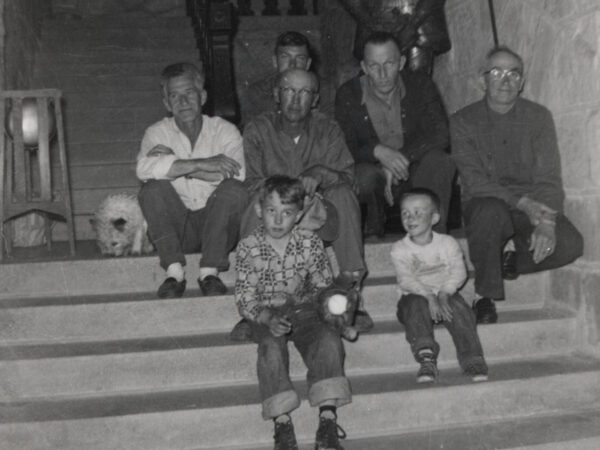 Group sits on steps